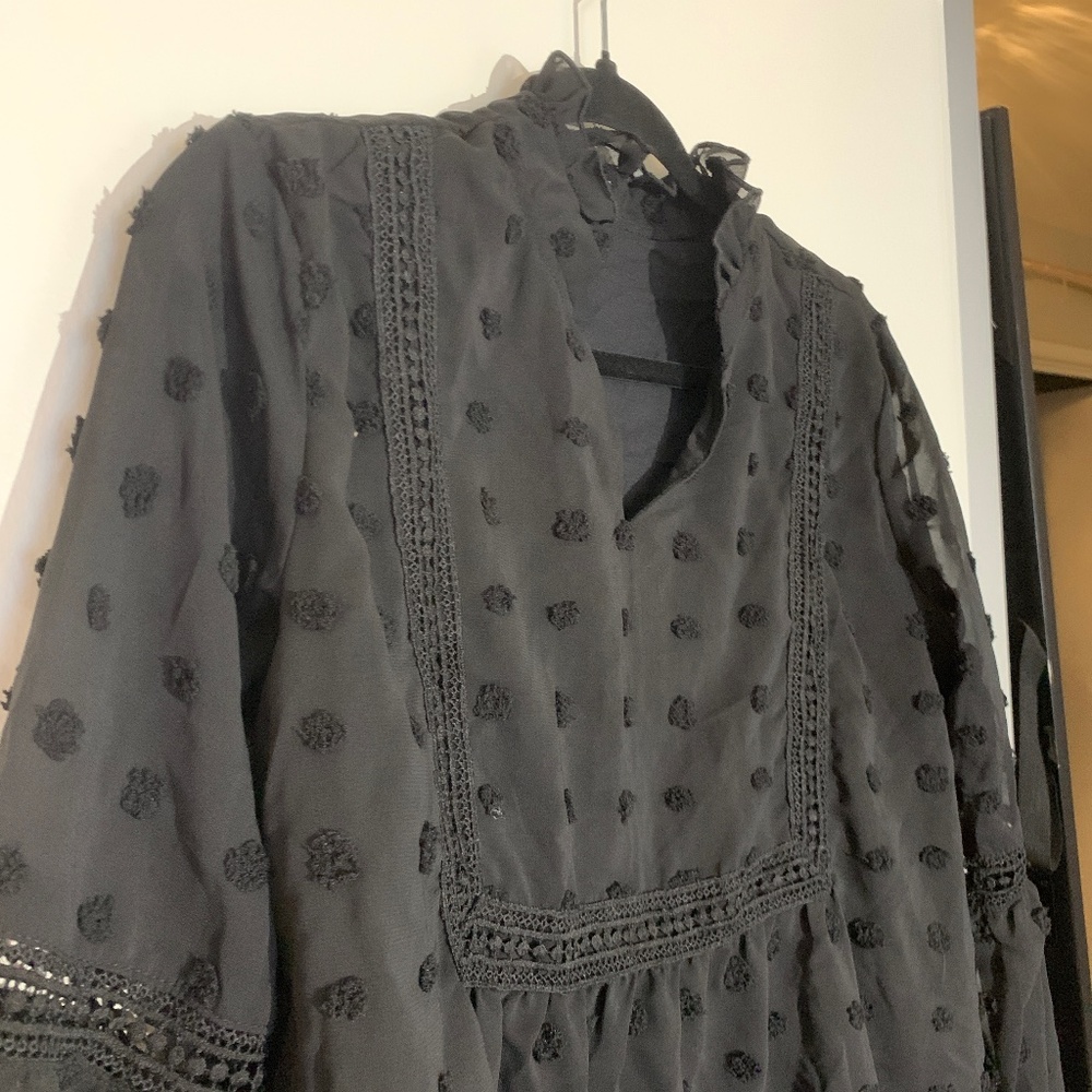Black long sleeve polka dot blouse